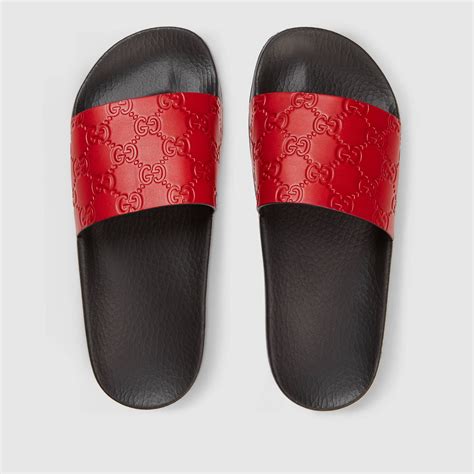 tan and red gucci slides|Gucci slide sandals.